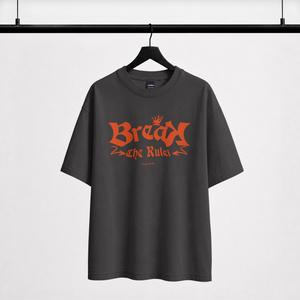 "Grey streetwear oversized t-shirt with Break The Rules gothic lettering"