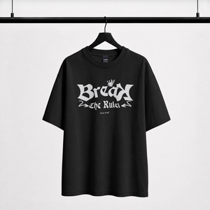 "Black streetwear oversized t-shirt with Break The Rules gothic lettering"